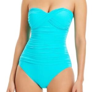 LOFT SWIM turquoise bandeau one piece swimsuit w tummy control size Small NWT